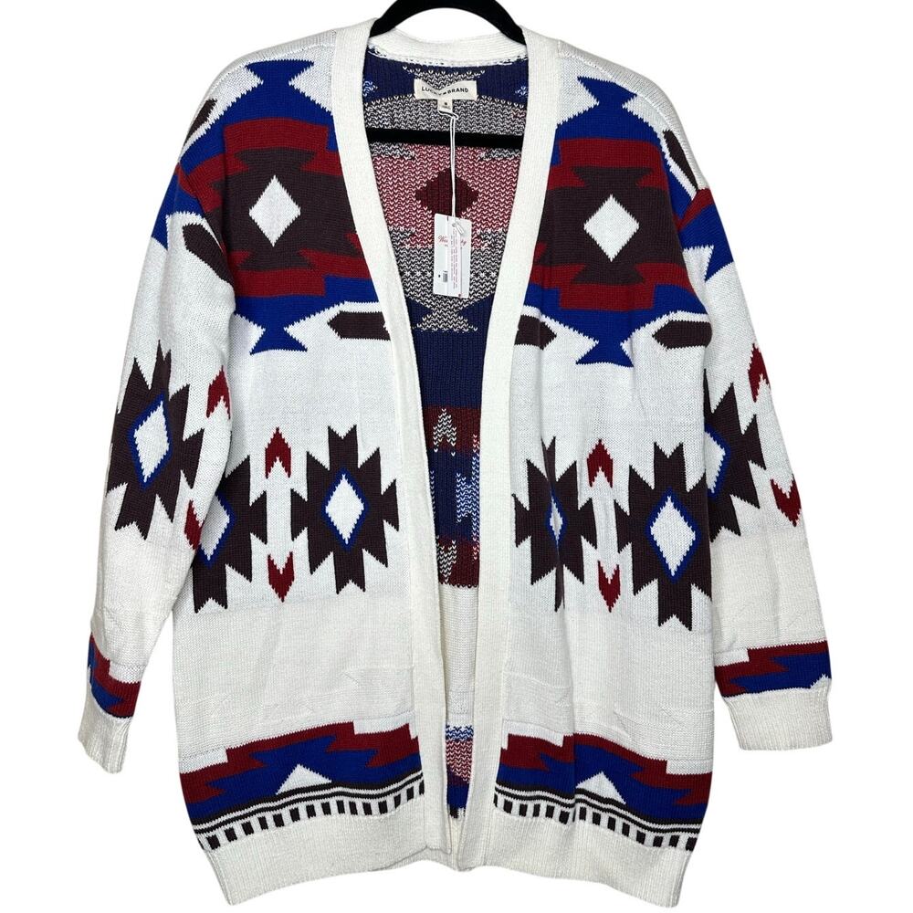 Lucky Brand Aztec Open Draped Long Knit Sweater Cardigan Southwestern NWT